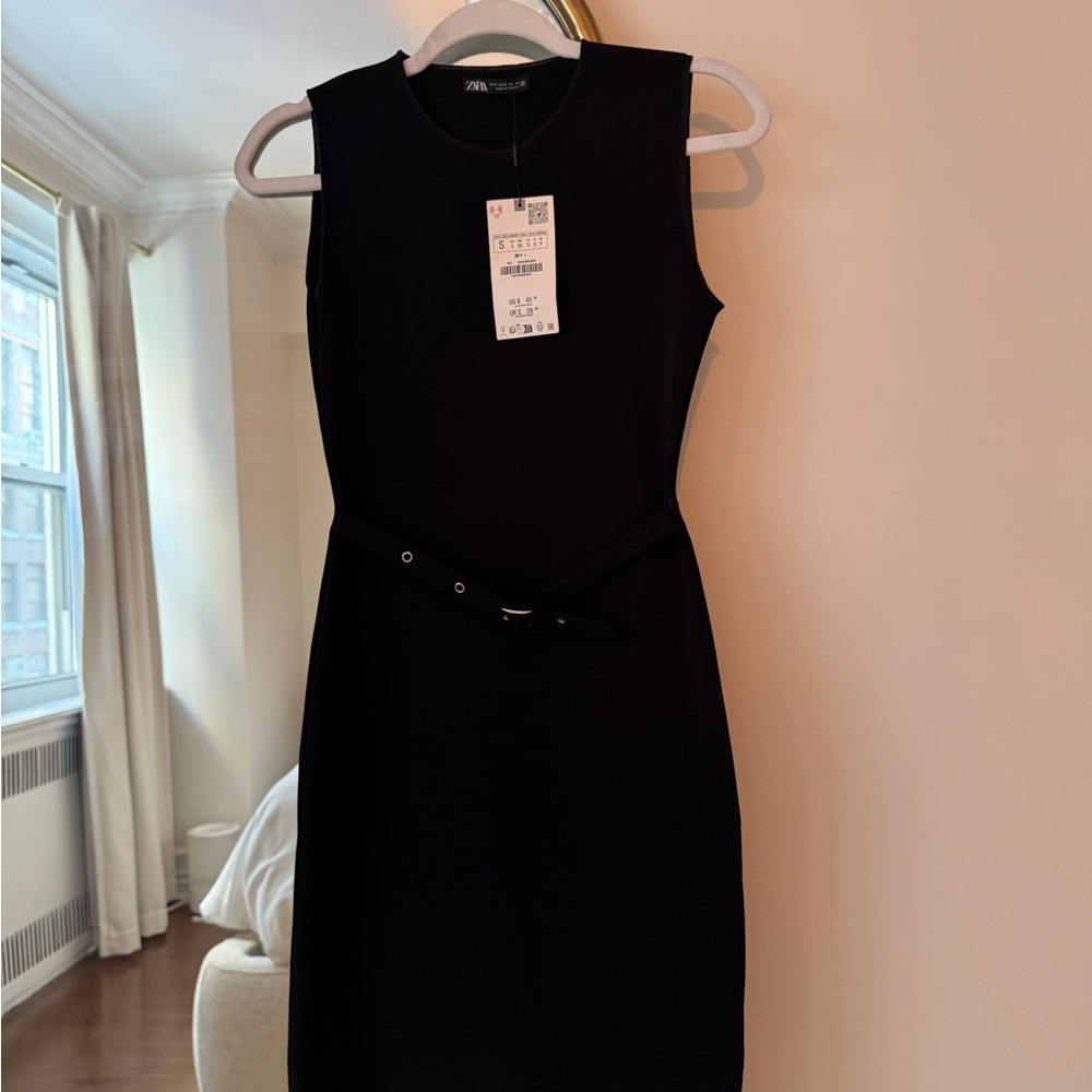 NEW with tags: Zara Black Midi Dress with Belt